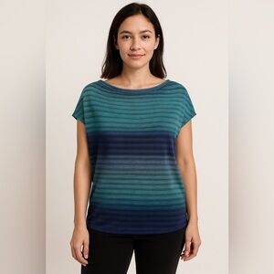 Worthington Woman Gradient Stripe Dolman Sleeve Top Blue Green | Size 0X